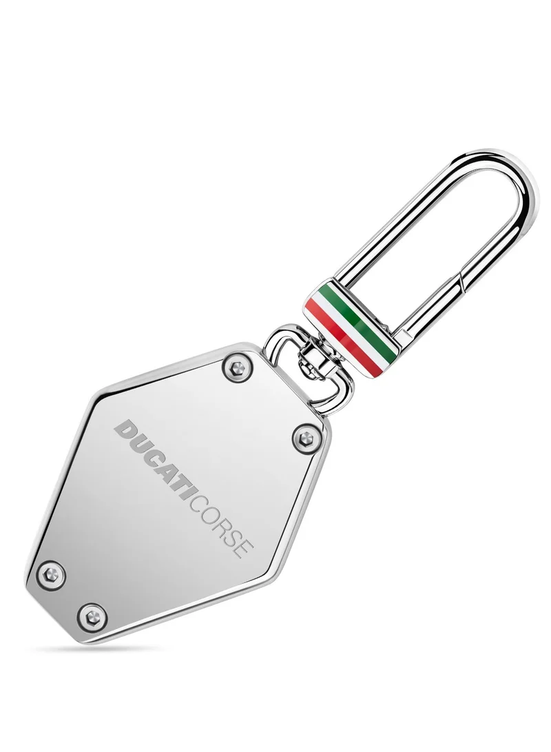Ducati Tribuna Silver and Black Stainless Steel Keyring for Men 61mm