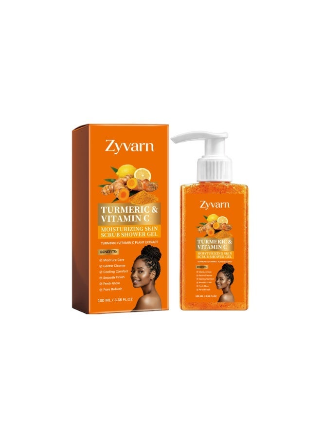 Zyvarn Turmeric & Vitamin C Exfoliating Scrub Shower Gel 100ml, Moisturizing Brightening Body Wash with Jojoba & Pecan Shell Exfoliating Granules, Deep Clean Smooth Skin, Reduce Dullness & Chicken Skin for All Skin Types - Image 1