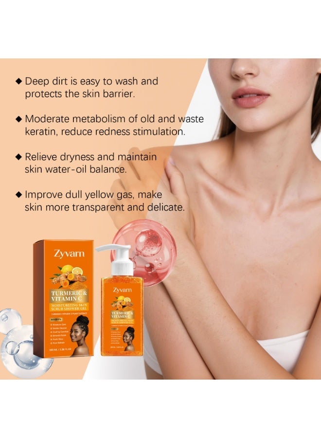 Zyvarn Turmeric & Vitamin C Exfoliating Scrub Shower Gel 100ml, Moisturizing Brightening Body Wash with Jojoba & Pecan Shell Exfoliating Granules, Deep Clean Smooth Skin, Reduce Dullness & Chicken Skin for All Skin Types - Image 4