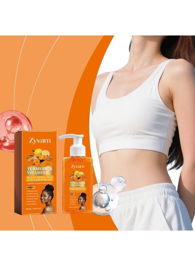 Zyvarn Turmeric & Vitamin C Exfoliating Scrub Shower Gel 100ml, Moisturizing Brightening Body Wash with Jojoba & Pecan Shell Exfoliating Granules, Deep Clean Smooth Skin, Reduce Dullness & Chicken Skin for All Skin Types - Image 2