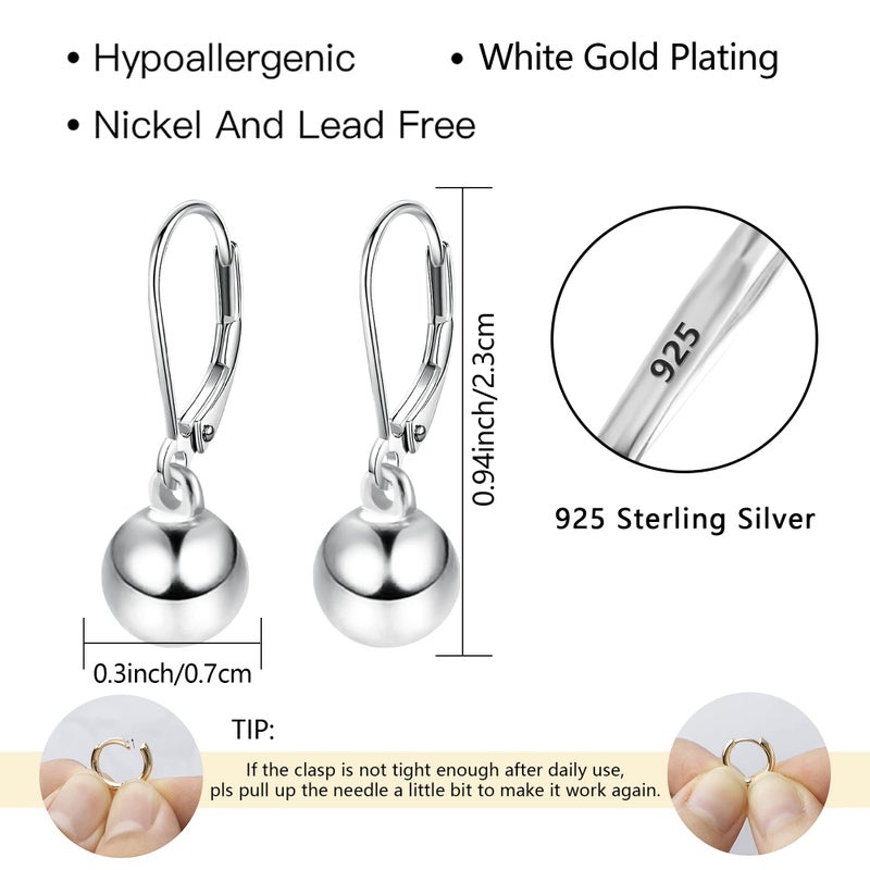Lancharmed Silver Drop Ball Earrings 925 Sterling Silver Post Drop Ball Earrings for Women Trendy Hypoallergenic Ball Dangle Earings for Jewelry Gifts - Image 3