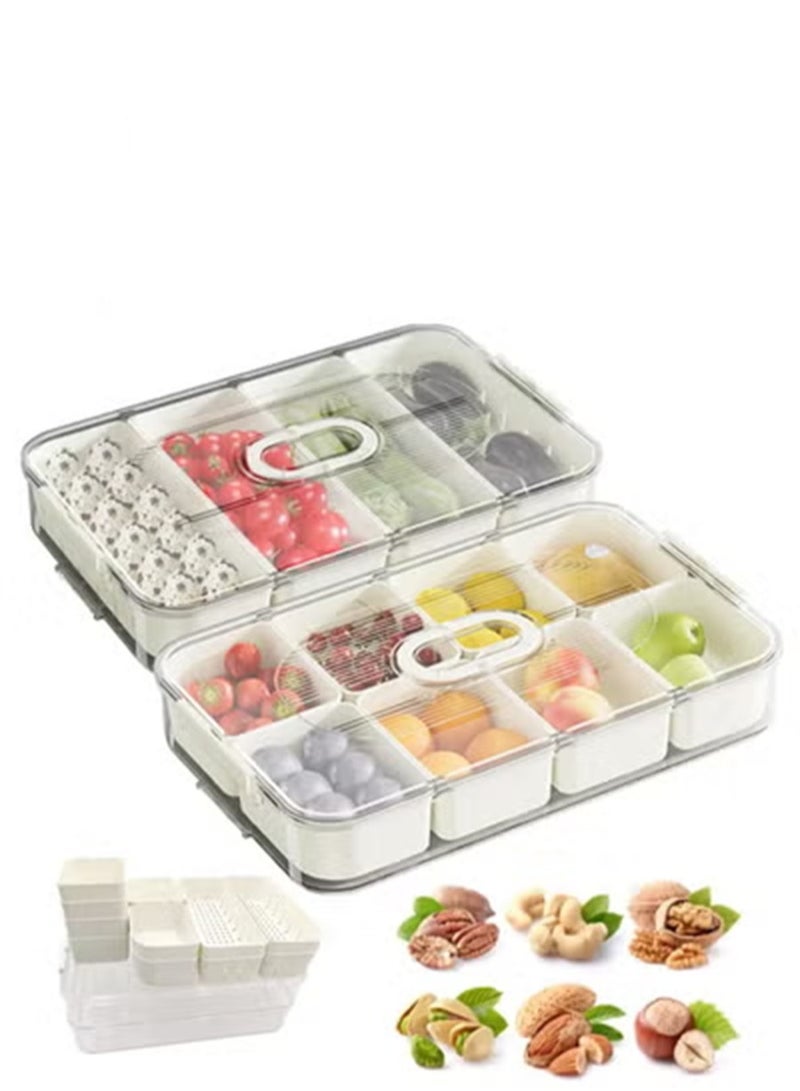 Beauenty Snack Serving Tray of 2 Boxes Set, Food Storage Container Stackable Clear Sweet Organizer Holder Inner Trays with 4-in-1 and 8-in-1 Kitchen Storage Bin with Lid Time Scale Jar Indoor Outdoor - Image 1