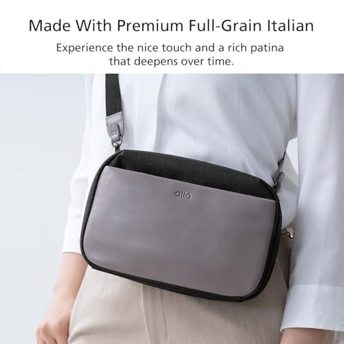 alto Italian Leather Crossbody Travel Bag Electronics Organizer Travel Case Electronic Accessories Portal Tech Pouch for Essenials Storage Cement Gray - Image 3