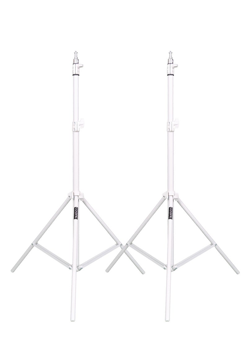 COOPIC 2pcs L210 Adjustable Lightweight Sturdy Aluminum Tripod Stand with Maximum height 210cm / 7f / 83inch and 1/4 Screw fit for Reflectors Softboxes Lights Umbrellas etc, Max. Load 7kg White Color - Image 1