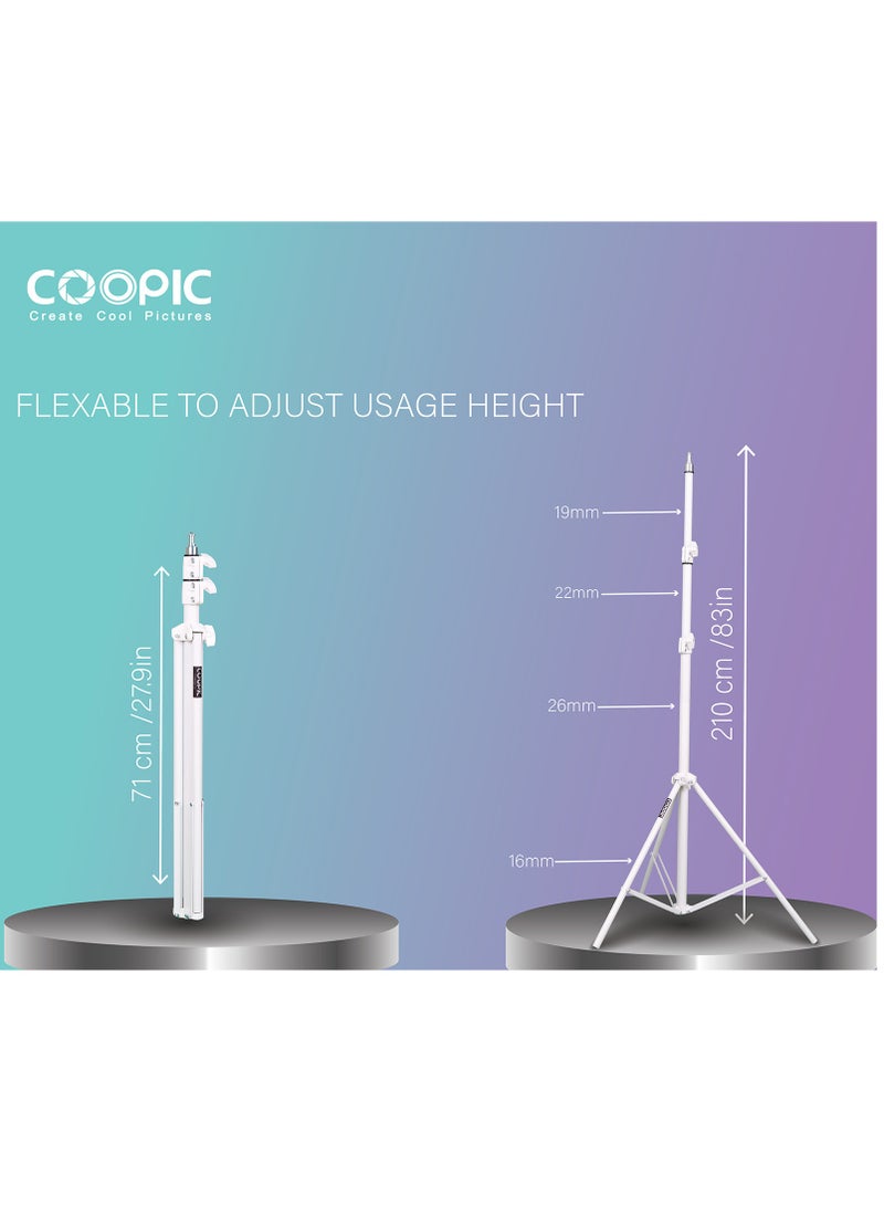 COOPIC 2pcs L210 Adjustable Lightweight Sturdy Aluminum Tripod Stand with Maximum height 210cm / 7f / 83inch and 1/4 Screw fit for Reflectors Softboxes Lights Umbrellas etc, Max. Load 7kg White Color - Image 4