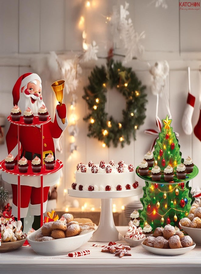 KatchOn, Christmas Cupcake Stand - Pack of 2 | Xmas Tree and Santa Cake Stand for Christmas Decorations Indoor | Cardboard Cupcake Holder 3 Tier Santa Cupcake Stand | Birthday Christmas Party Supplies - Image 5