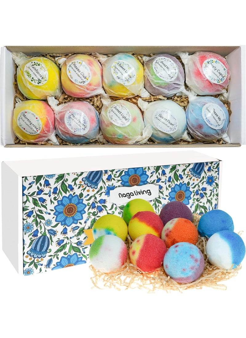 nagaliving Bath Bombs Gift Set 10 Organic Bubble Bombs for Valentines Day Christmas 
