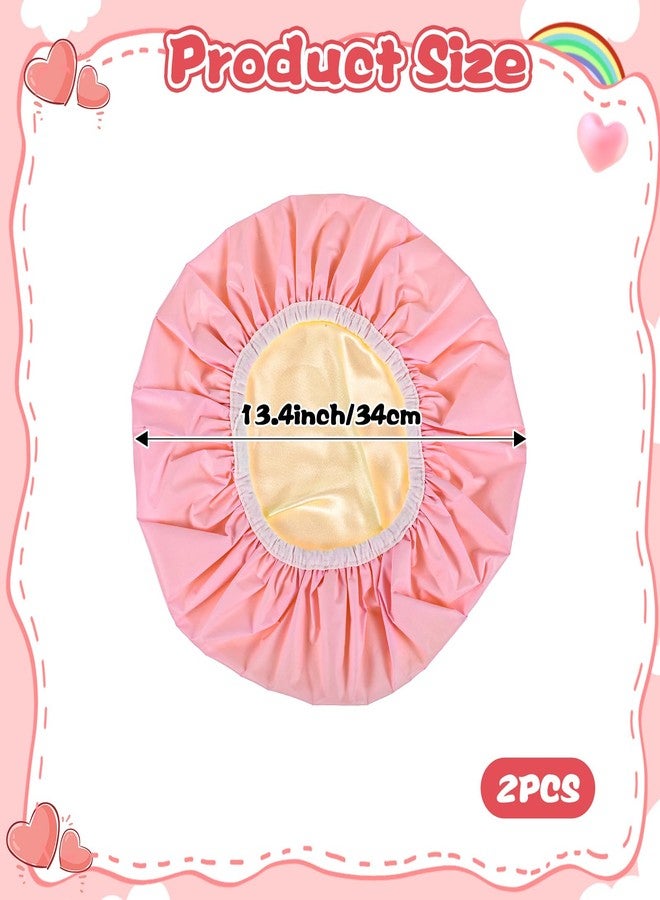 ValueBargain 2 Pcs Shower Cap Waterproof, Reusable Shower Caps for Women Waterproof Two Layer Large Caps Reusable with Elastic Band for Long, Thick or Curly Hair - Image 2