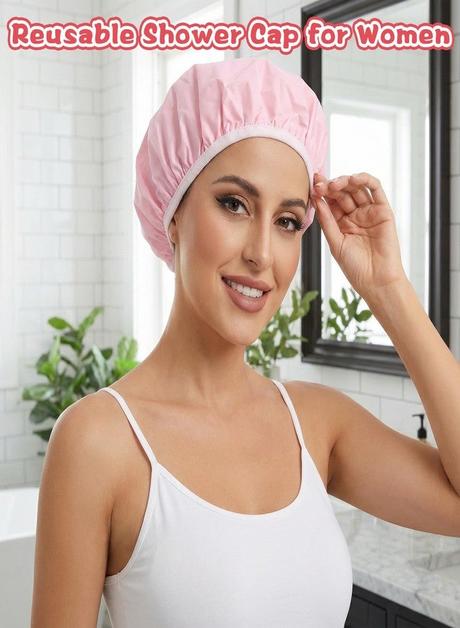 ValueBargain 2 Pcs Shower Cap Waterproof, Reusable Shower Caps for Women Waterproof Two Layer Large Caps Reusable with Elastic Band for Long, Thick or Curly Hair - Image 5
