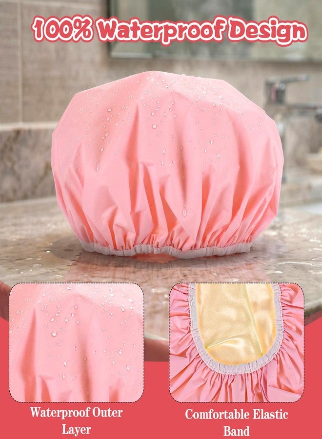 ValueBargain 2 Pcs Shower Cap Waterproof, Reusable Shower Caps for Women Waterproof Two Layer Large Caps Reusable with Elastic Band for Long, Thick or Curly Hair - Image 3