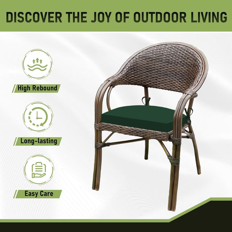 Basic Beyond Outdoor Chair Cushions for Patio Furniture, Waterproof Outdoor Cushions, Round Corner Patio Chair Cushions Set of 4 with Ties, 17"x16"x2", Forest Green - Image 5