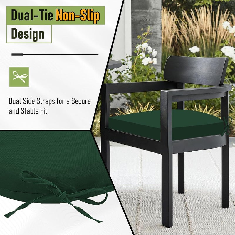 Basic Beyond Outdoor Chair Cushions for Patio Furniture, Waterproof Outdoor Cushions, Round Corner Patio Chair Cushions Set of 4 with Ties, 17"x16"x2", Forest Green - Image 4