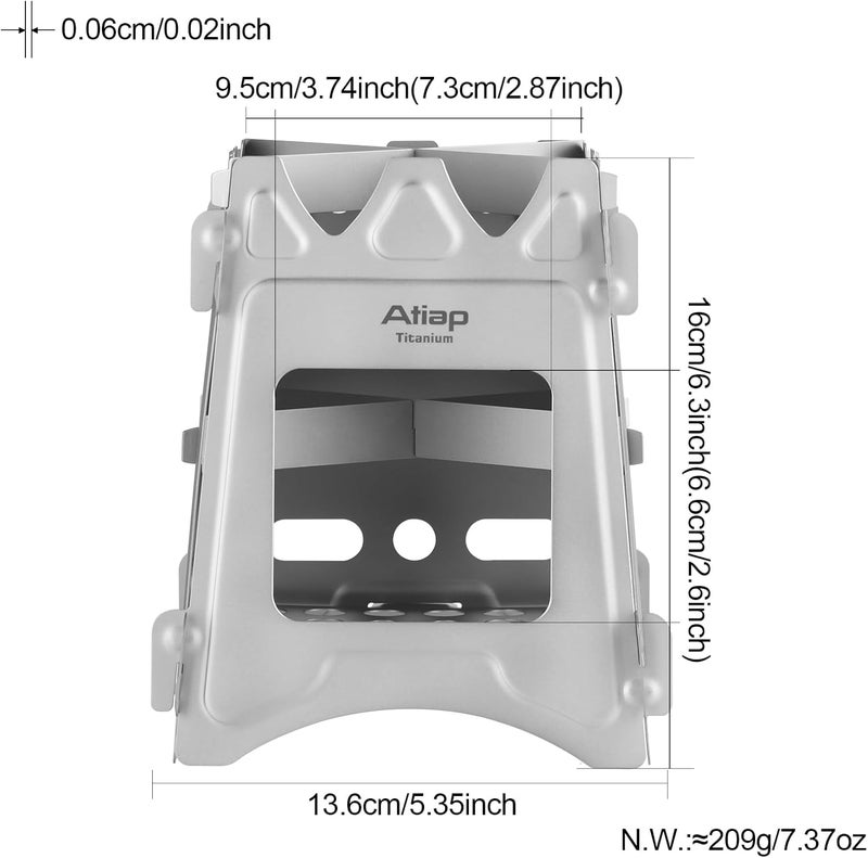 ATiAP Ultralight Titanium Wood Burning Stove Outdoor Camping Multi-Fuels Alcohol Stove BBQ Stove WS009ST-Ti (Multifunctional Wood Burning Stove) - Image 2