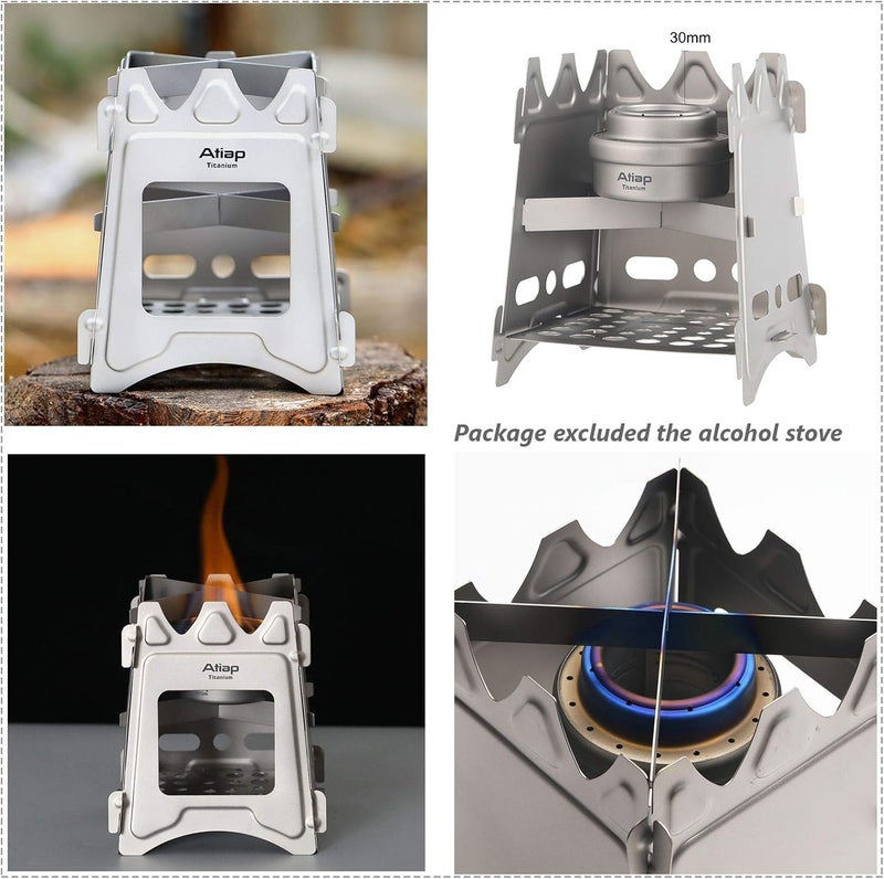 ATiAP Ultralight Titanium Wood Burning Stove Outdoor Camping Multi-Fuels Alcohol Stove BBQ Stove WS009ST-Ti (Multifunctional Wood Burning Stove) - Image 5
