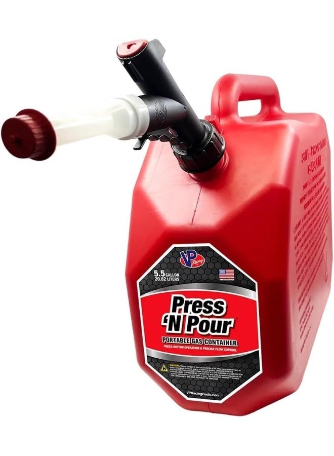 VP Racing 3839 Press 'N Pour Gas Can Red, 5.5 Gallon - 1 Pack - Image 1