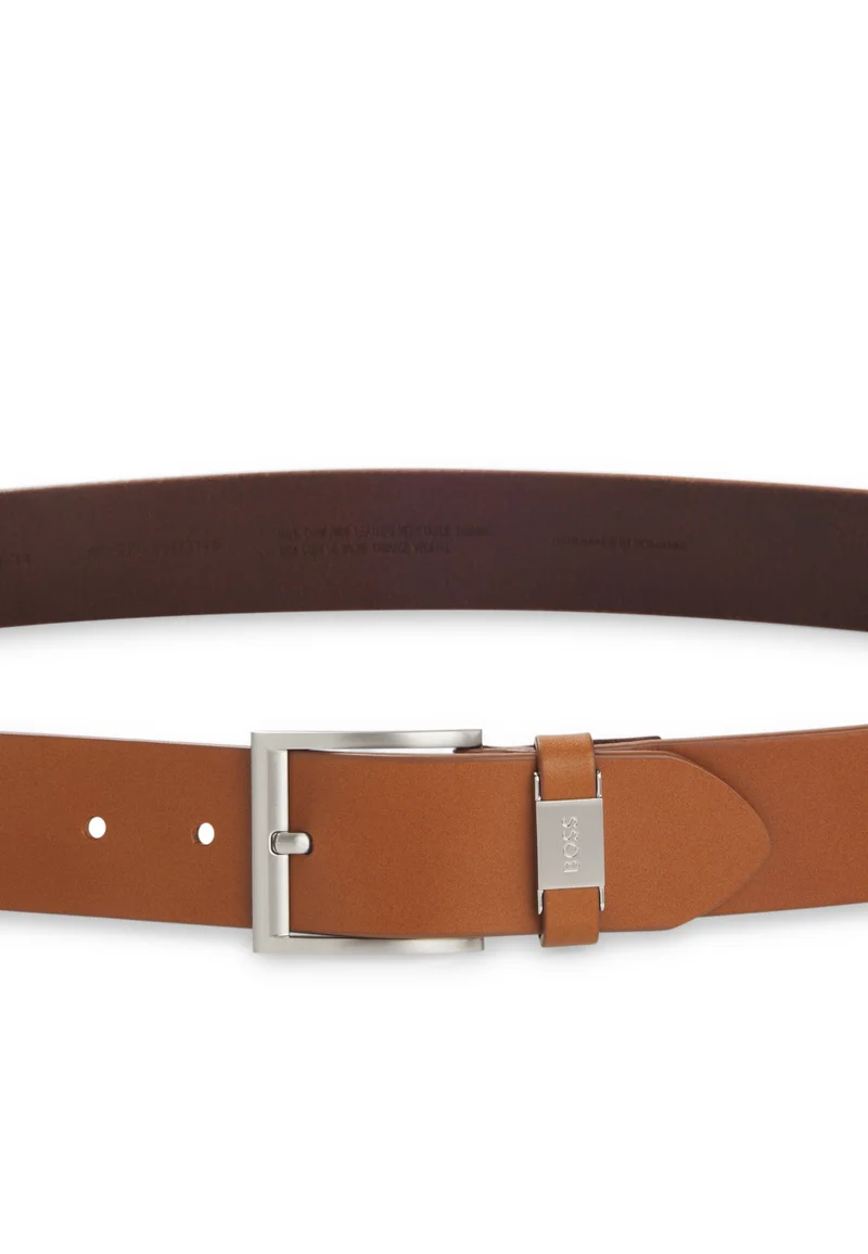 BOSS Brown Italian-leather belt with logo keeper and brushed hardware for Men | Best Price UAE
