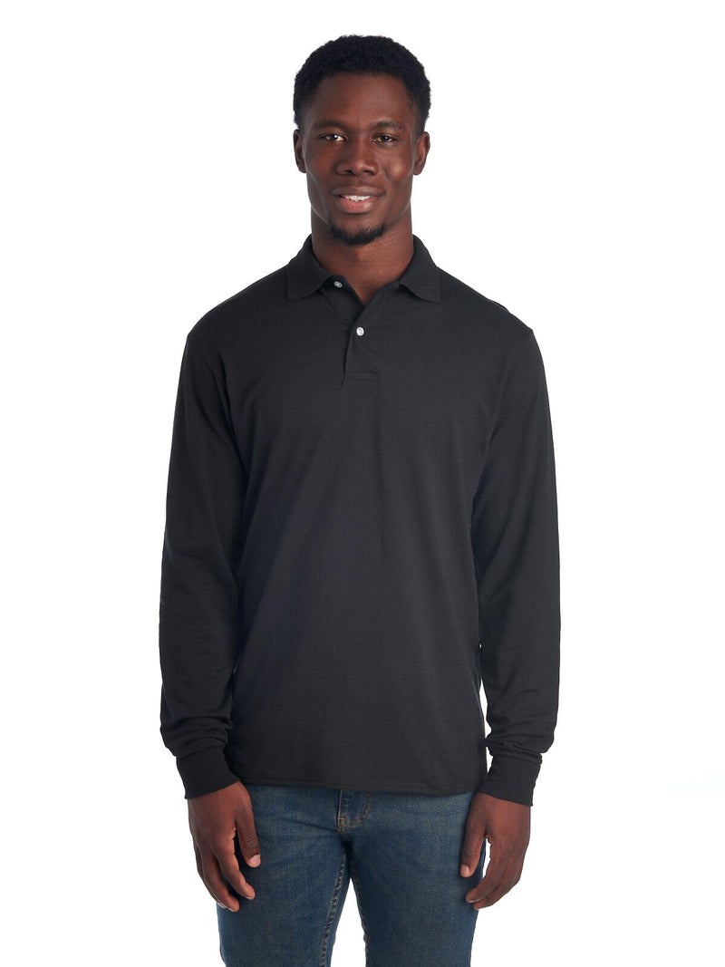 Jerzees Men's SpotShield Stain Resistant Polo Shirts (Short & Long, Long Sleeve-Black, Medium - Image 1