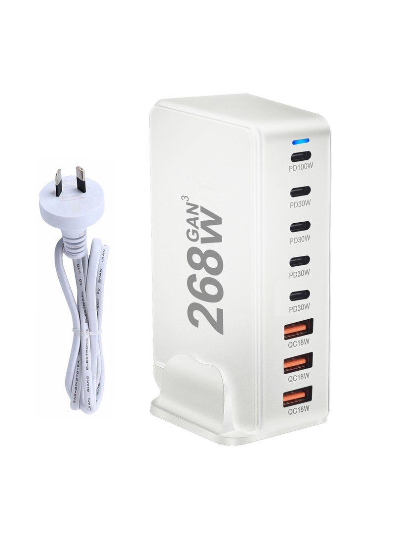 AROAQ 268W Gan USB Type C Fast Charger, Multiple Use 8 Ports PD QC4.0 Laptop Charger, Safe And Durable Desktop Charger Compatible for Macbook Pro/Air/Ipad Pro/Iphone, (268W Australian regulations, White) - Image 1
