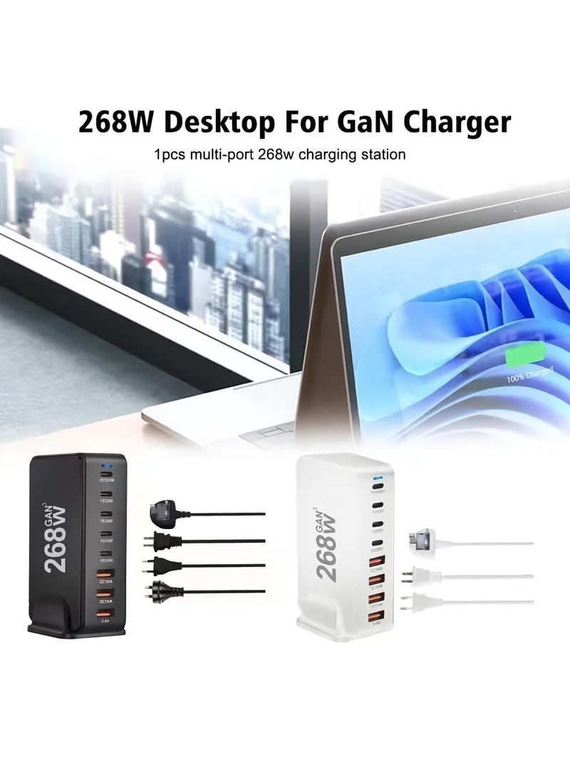 AROAQ 268W Gan USB Type C Fast Charger, Multiple Use 8 Ports PD QC4.0 Laptop Charger, Safe And Durable Desktop Charger Compatible for Macbook Pro/Air/Ipad Pro/Iphone, (268W Australian regulations, White) - Image 2