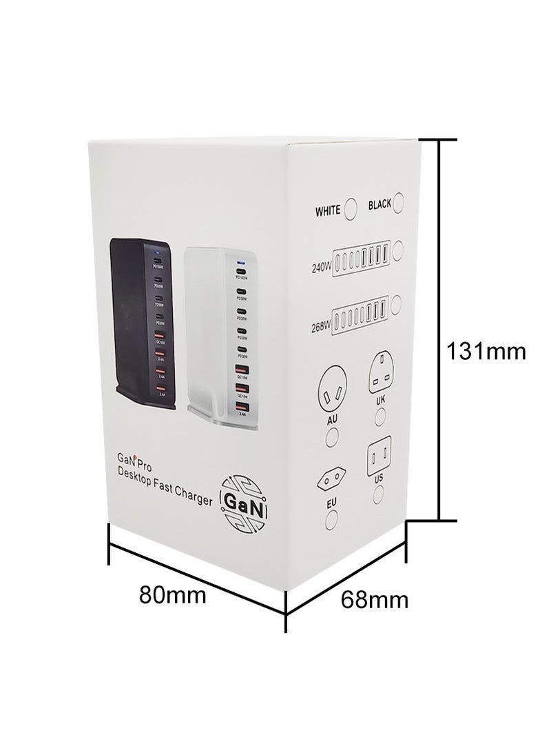 AROAQ 268W Gan USB Type C Fast Charger, Multiple Use 8 Ports PD QC4.0 Laptop Charger, Safe And Durable Desktop Charger Compatible for Macbook Pro/Air/Ipad Pro/Iphone, (268W Australian regulations, White) - Image 4