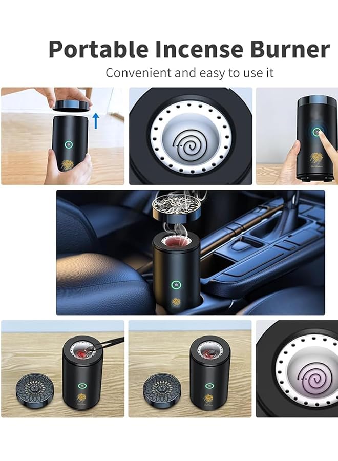 إيروريكس مبخرة ذكية قابلة لإعادة الشحن عبر USB ومبخرة بخور كهربائية محمولة وموزعة للروائح العطرية ومبخرة بخور عربية للسيارة وحامل بخور للمكتب والمنزل باللون الأسود - Image 3