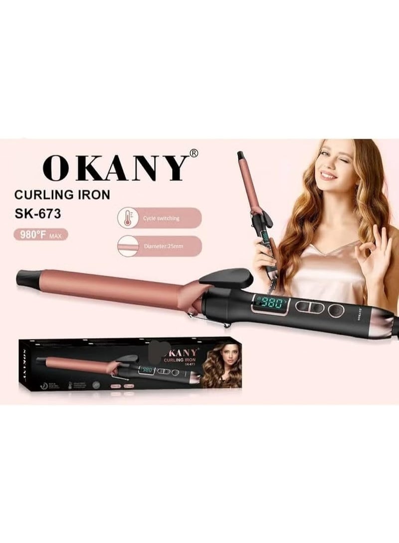 sokany SK-673 Digital Professional Hair Curler 25mm Ceramic Curling Iron for Soft Natural Curls with Adjustable Temperature Control Fast Heating Styling Tool for Salon Quality Results at Home Electric Hair Curling Wand with Even Heat Distribution Anti Frizz Shine Technology and Ergonomic Design for All Hair Types Easy Daily Styling - Image 5