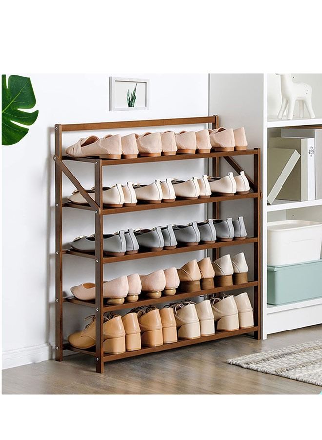 LINGWEI Portable Foldable 5 Tier Shoe Rack Storage Organizer Free Installation Folding Dustproof Shoe Cabinet Bamboo Stackable and Durable Shoe Shelf Space Saving Storage Shoe Tower - Image 2