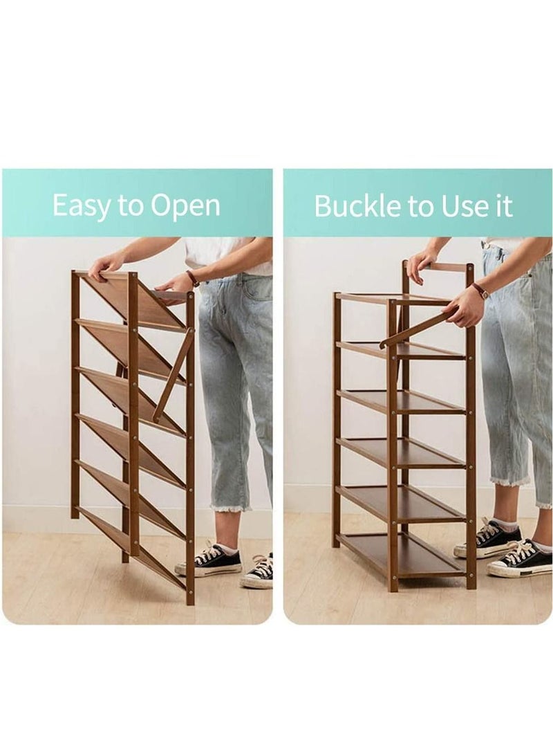 LINGWEI Portable Foldable 5 Tier Shoe Rack Storage Organizer Free Installation Folding Dustproof Shoe Cabinet Bamboo Stackable and Durable Shoe Shelf Space Saving Storage Shoe Tower - Image 5