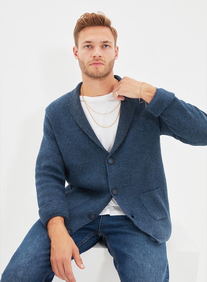 trendyol Indigo Regular Fit Wool Collar Knitwear Cardigan - Image 1