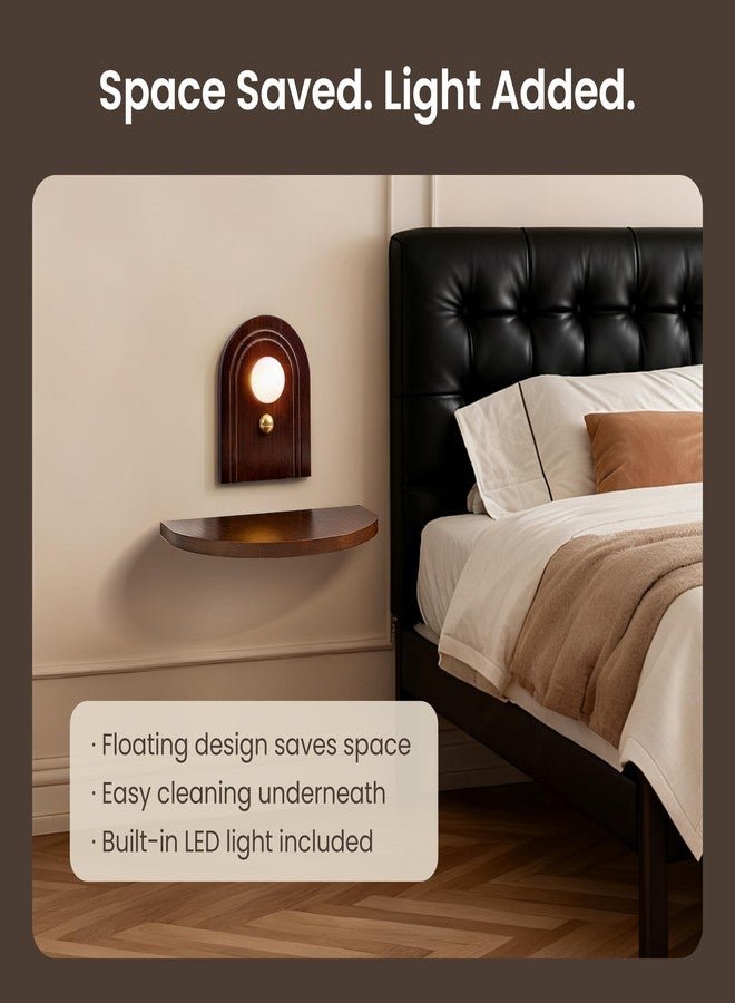 AELS Mid-Century Modern Floating Shelf with Rechargeable Type-C LED Wall Light, Space-Saving Wooden Wall Mounted Bedside Shelf for Bedroom or Dorm, Brown - Image 5