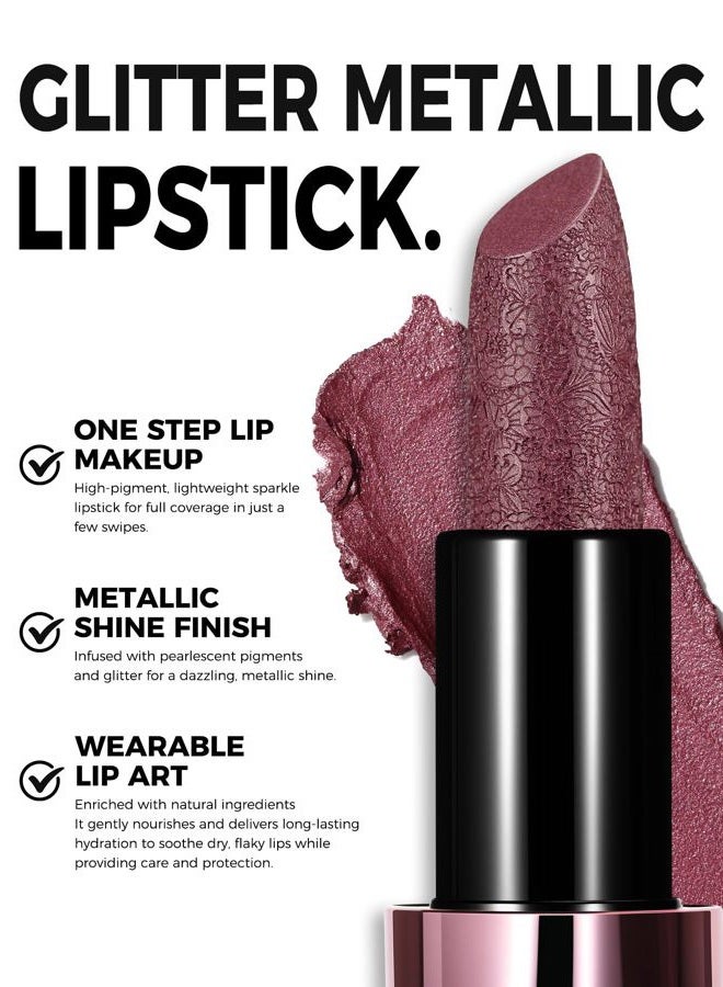Anglicolor Metallic Lipstick For Subtle 3D Shimmer Effect,Glitter Lipstick,Light,Soft Cream Formula for Moisturized Lips,Non-Sticky (02 PEARLIZED ROSEWOOD) - Image 4