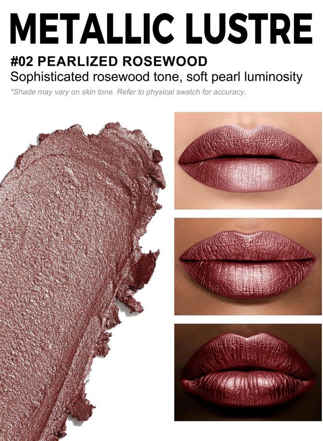Anglicolor Metallic Lipstick For Subtle 3D Shimmer Effect,Glitter Lipstick,Light,Soft Cream Formula for Moisturized Lips,Non-Sticky (02 PEARLIZED ROSEWOOD) - Image 2