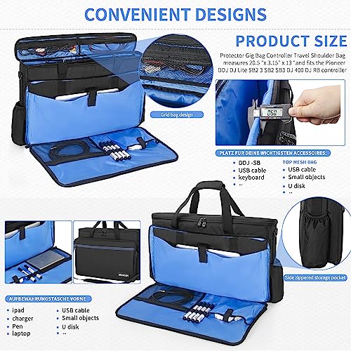 AKOZLIN Padded DJ Controller Mixer Bag Fit For Pioneer Flx 4 DDJ DJ Lite SB 2 3 SB2 SB3 DJ 400 DJ RB Gig Travel Shoulder Bag 20.5”×3.15”×13” - Image 2