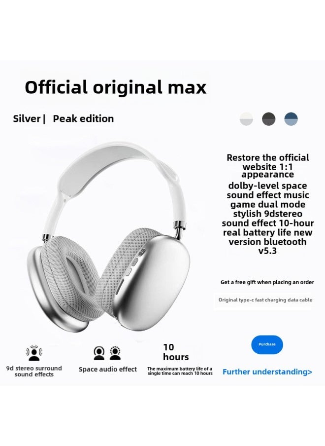 Generic - Head-mounted Bluetooth Headset Suitable For IPhone/apple Max Huaqiangbei 2024 Wireless Noise Reduction Game Wheat-Color:Official Standard Configuration - Silver | Peak Version [original 1:1 Appearance ★ Dolby Space Audio ★ - Image 1