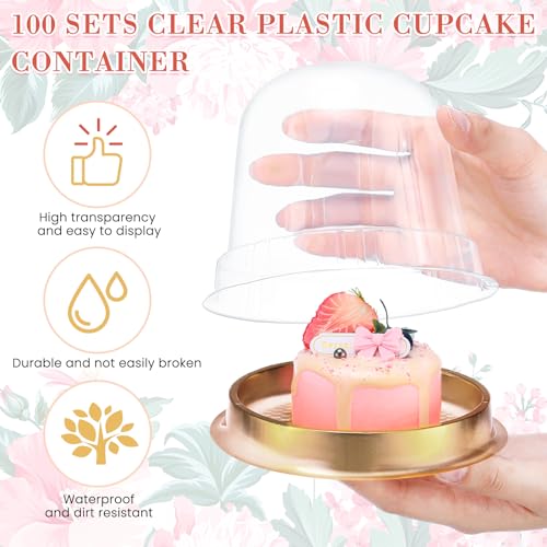 SiliFine 50 Sets Disposable Individual Charcuterie Cups with Lids Clear Plastic Cupcake Container Gold Cocktail Picks Appetizer Disposable Wooden Forks for Wedding Birthday Dessert Display - Image 3