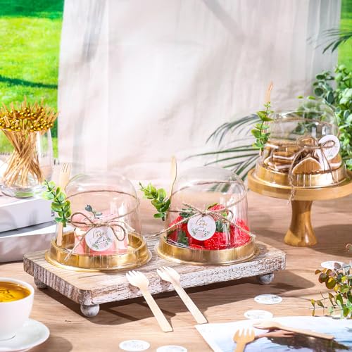 SiliFine 50 Sets Disposable Individual Charcuterie Cups with Lids Clear Plastic Cupcake Container Gold Cocktail Picks Appetizer Disposable Wooden Forks for Wedding Birthday Dessert Display - Image 5