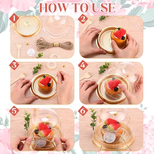 SiliFine 50 Sets Disposable Individual Charcuterie Cups with Lids Clear Plastic Cupcake Container Gold Cocktail Picks Appetizer Disposable Wooden Forks for Wedding Birthday Dessert Display - Image 4