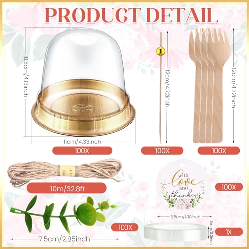 SiliFine 50 Sets Disposable Individual Charcuterie Cups with Lids Clear Plastic Cupcake Container Gold Cocktail Picks Appetizer Disposable Wooden Forks for Wedding Birthday Dessert Display - Image 2