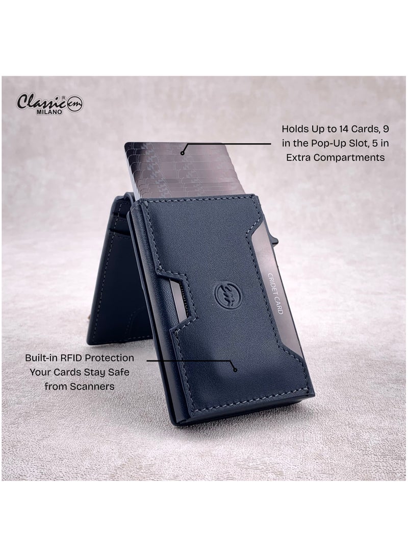 Classic Milano Classic Milano Credit Card Holder RFID Blocking Genuine Leather Pop Up Card Wallet for Men with ID Window, Card Slots and Magnetic Closure  - Image 2