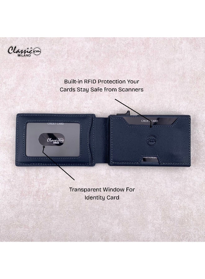 Classic Milano Classic Milano Credit Card Holder RFID Blocking Genuine Leather Pop Up Card Wallet for Men with ID Window, Card Slots and Magnetic Closure  - Image 3