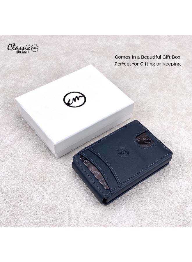 Classic Milano Classic Milano Credit Card Holder RFID Blocking Genuine Leather Pop Up Card Wallet for Men with ID Window, Card Slots and Magnetic Closure  - Image 5