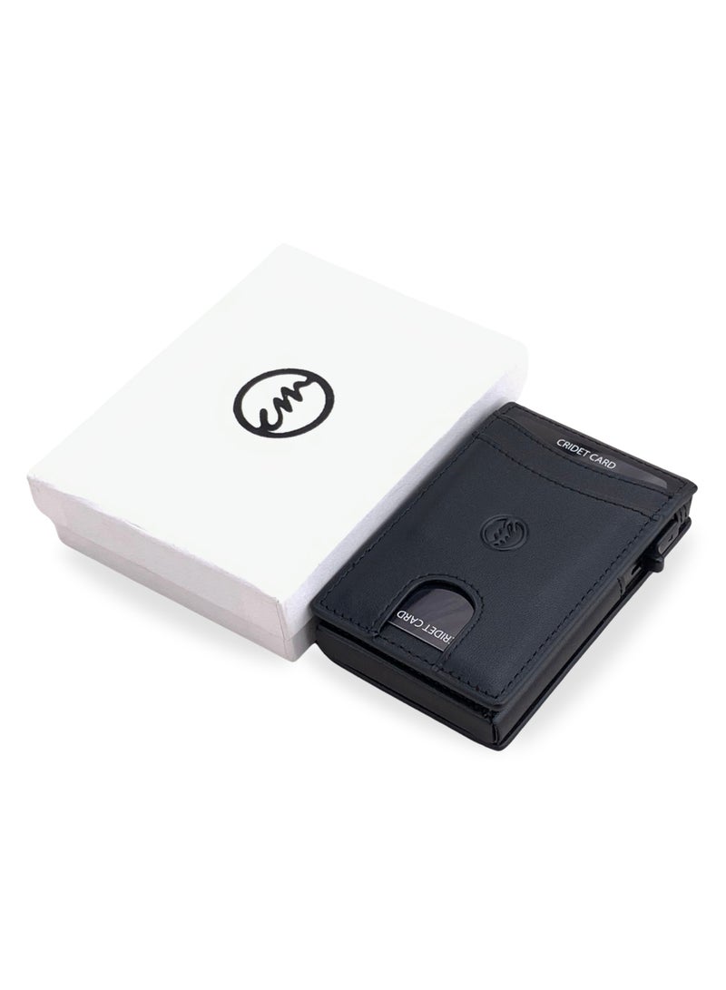 كلاسيك ميلانو حامل بطاقات ائتمان كلاسيك ميلانو - محفظة بطاقات منبثقة للرجال من الجلد الطبيعي مع حماية RFID، نافذة للهوية، حجيرات للبطاقات، وإغلاق مغناطيسي - Image 1