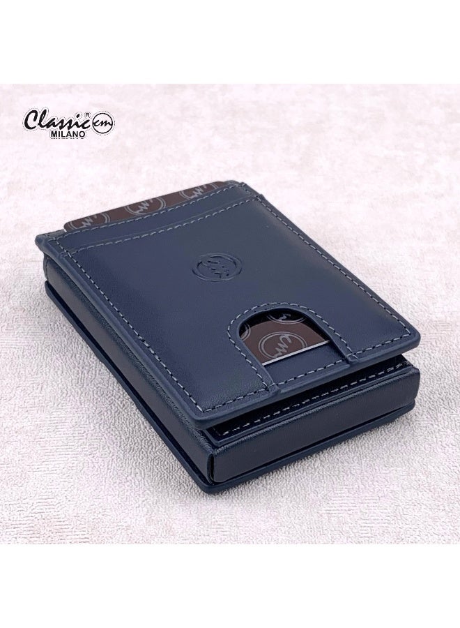 Classic Milano Credit Card Holder RFID Blocking Genuine Leather Pop Up Card Wallet for Men with ID Window, Card Slots and Magnetic Closure - Image 1