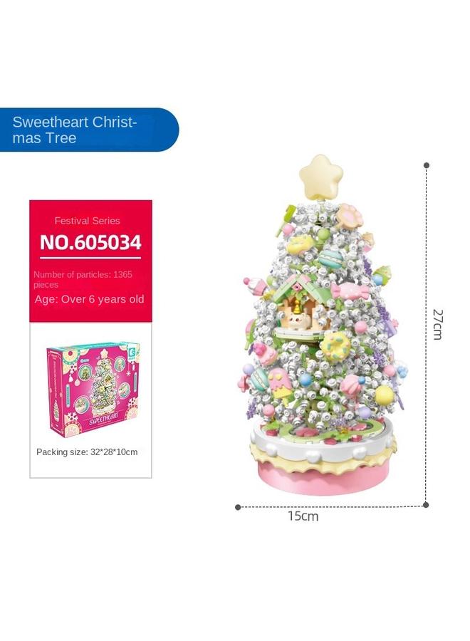 Bluejw 605034 Sweetheart Christmas Tree Music Box With Light Small Particles Hand Assembled Toy Gift - Image 1