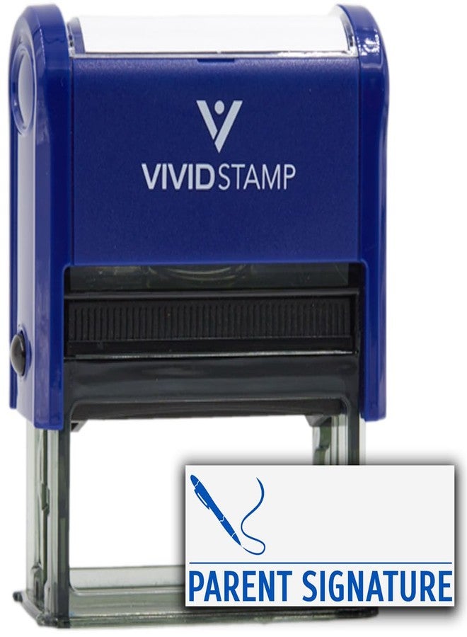 Vivid Stamp Parent Signature Teacher Self Inking Rubber Stamp (Blue Ink) - Medium - Image 1