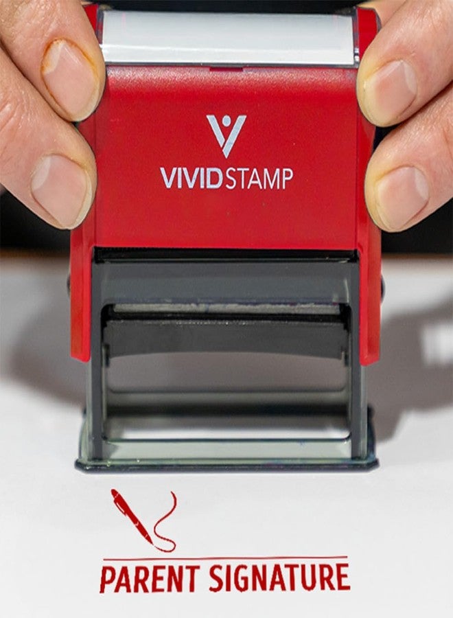 Vivid Stamp Parent Signature Teacher Self Inking Rubber Stamp (Blue Ink) - Medium - Image 5