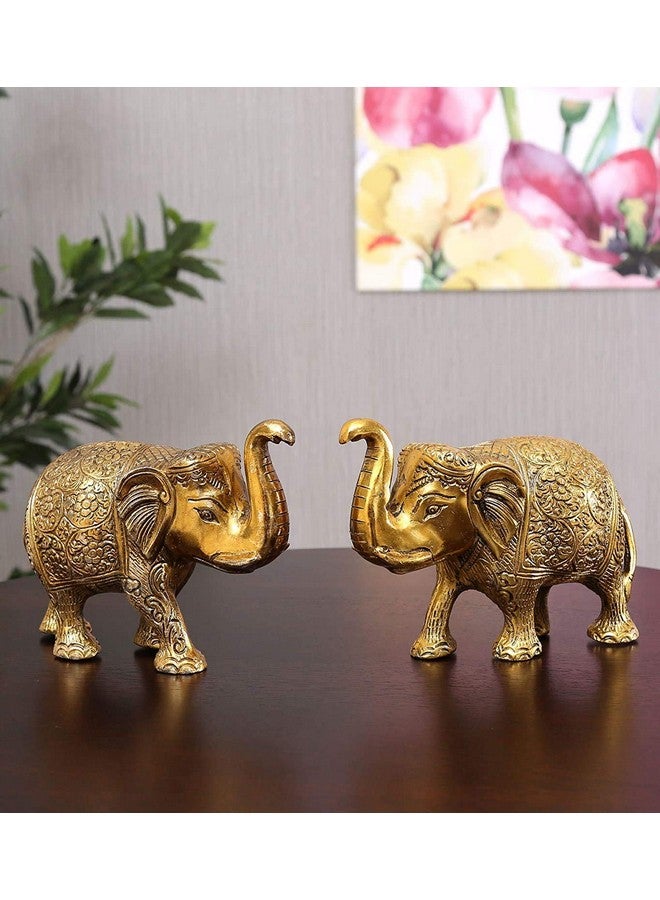 CHHARIYA CRAFTS Metal Elephant Pair of 2 for Gift Home and Office Table Decorative Showpiece for Good Luck (Metal, Gold) - Image 1