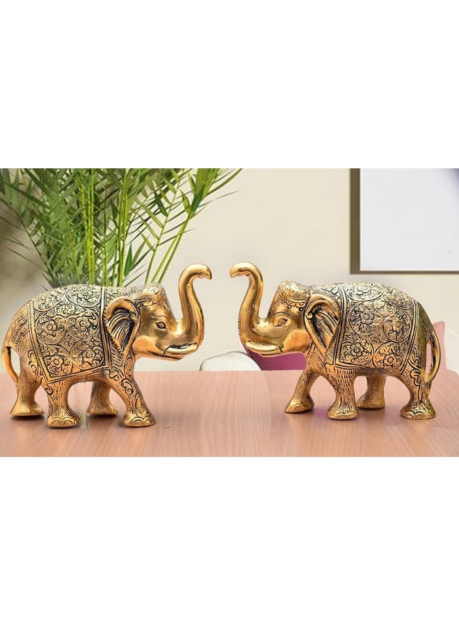 CHHARIYA CRAFTS Metal Elephant Pair of 2 for Gift Home and Office Table Decorative Showpiece for Good Luck (Metal, Gold) - Image 4