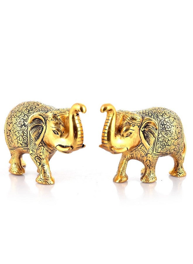 CHHARIYA CRAFTS Metal Elephant Pair of 2 for Gift Home and Office Table Decorative Showpiece for Good Luck (Metal, Gold) - Image 3