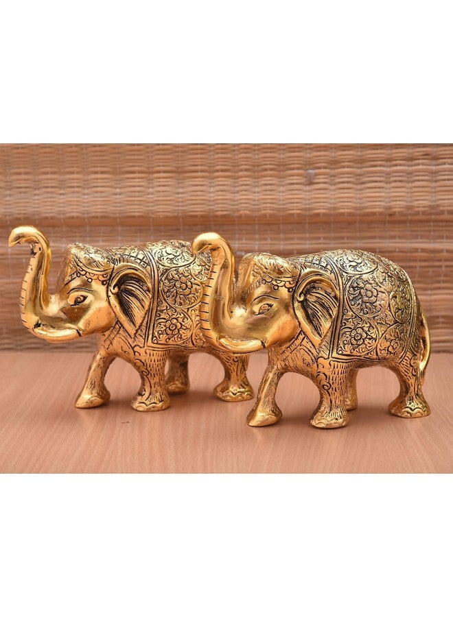 CHHARIYA CRAFTS Metal Elephant Pair of 2 for Gift Home and Office Table Decorative Showpiece for Good Luck (Metal, Gold) - Image 2